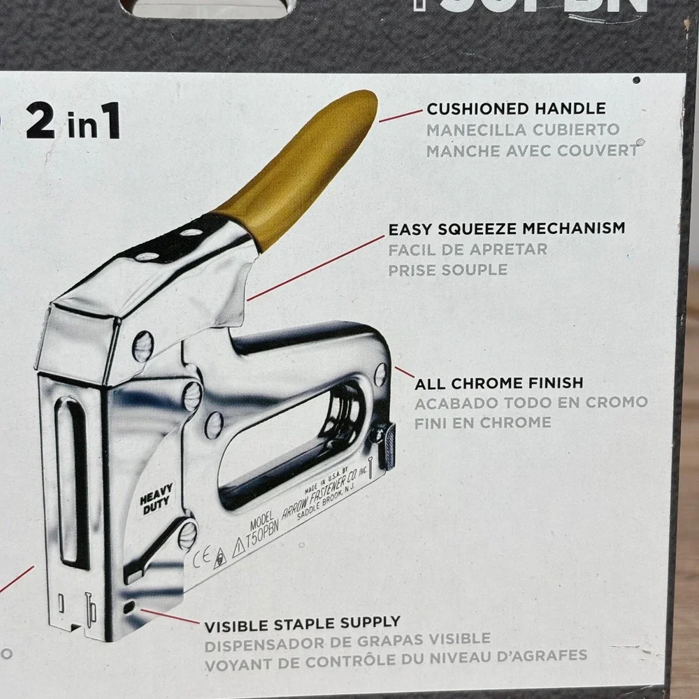Arrow T50PBN Pro 2 in 1 Heavy Duty Staple Gun and Brad Nailer Chrome Finish